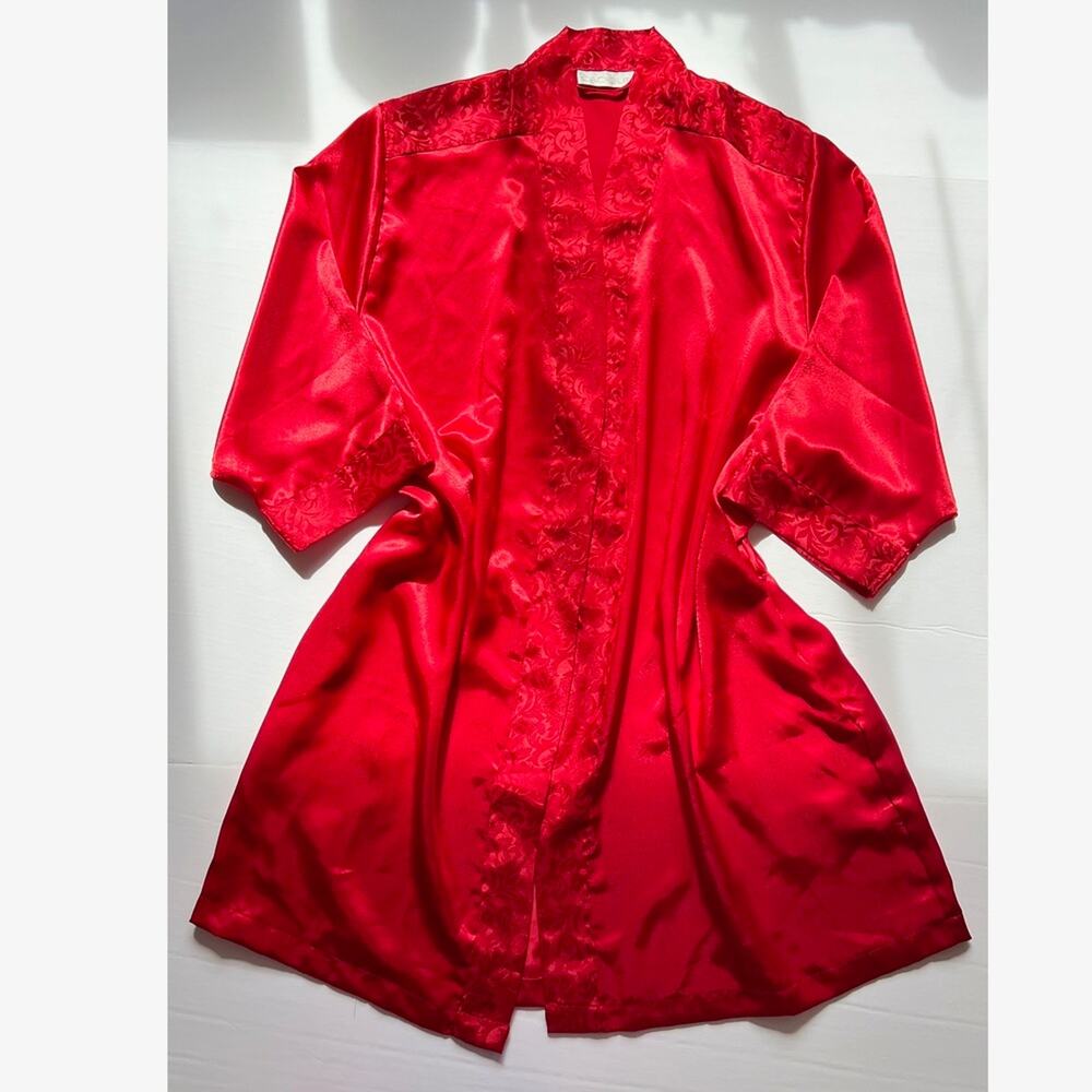 Vintage Red Satin Robe Lingerie Cacique Cardigan‎